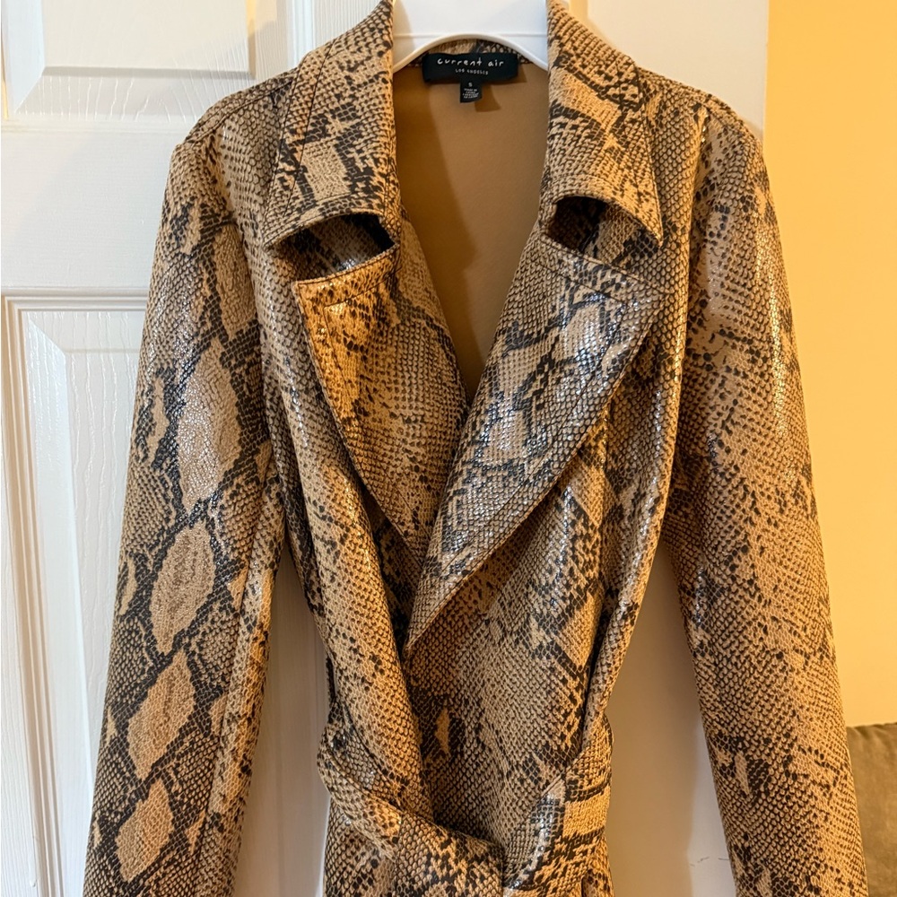 Current Air Tan Snake Print Trench Coat